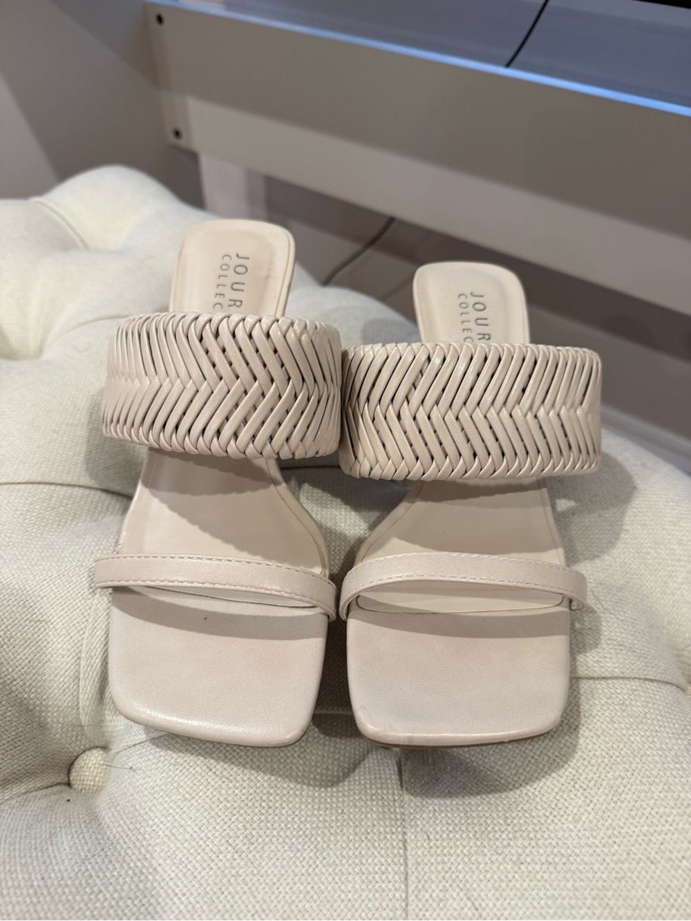 Journee Collection Cream Woven Strap Slide Sandals